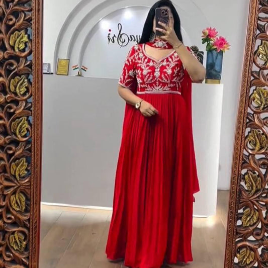 Floral Readymade Indian Festival wedding partywear Gown with Dupatta