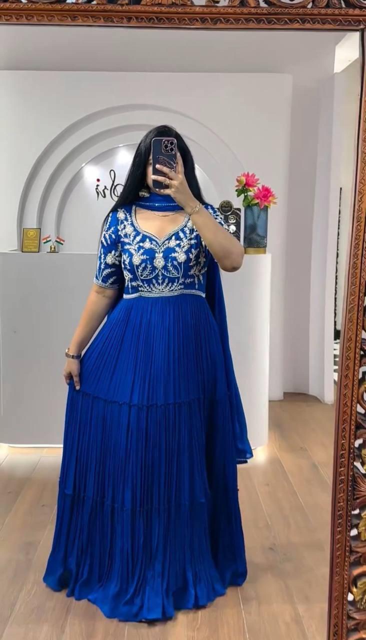 Floral Readymade Indian Festival wedding partywear Gown with Dupatta