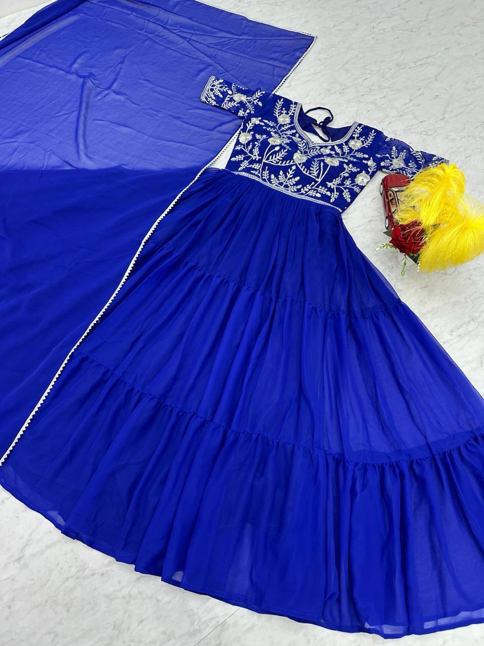 Floral Readymade Indian Festival wedding partywear Gown with Dupatta