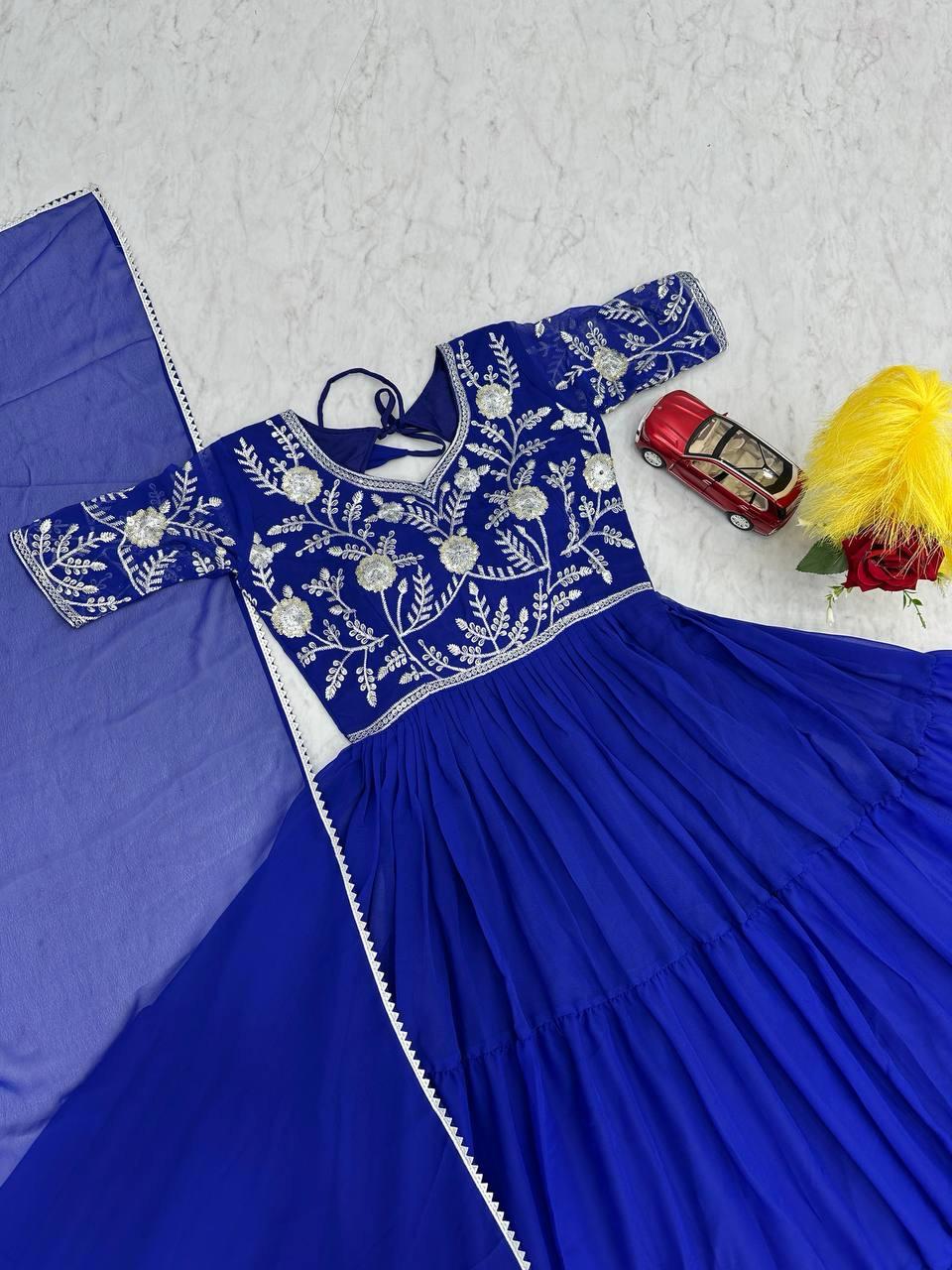 Floral Readymade Indian Festival wedding partywear Gown with Dupatta