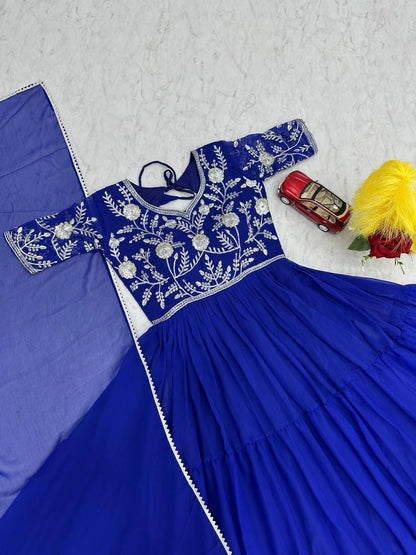 Floral Readymade Indian Festival wedding partywear Gown with Dupatta