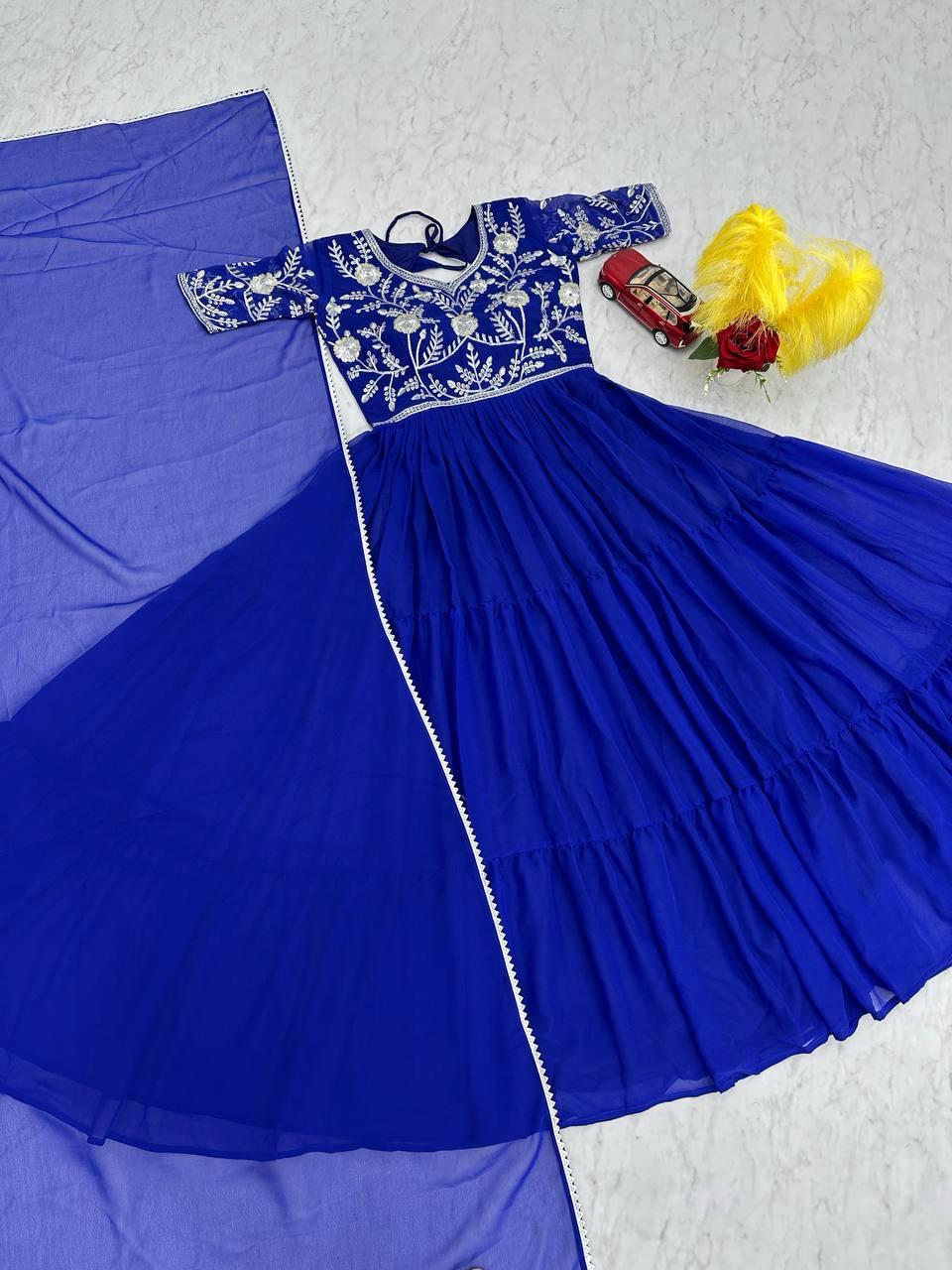 Floral Readymade Indian Festival wedding partywear Gown with Dupatta