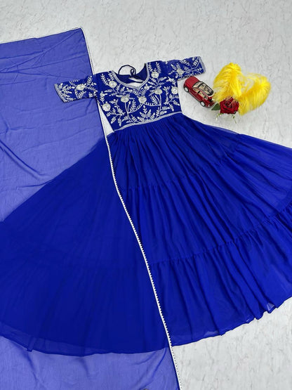 Floral Readymade Indian Festival wedding partywear Gown with Dupatta