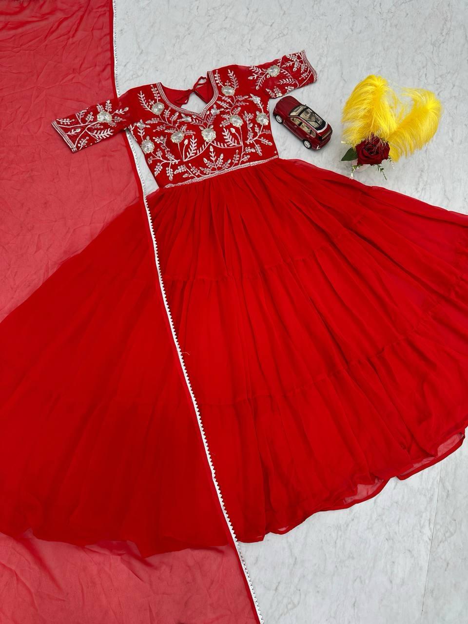 Floral Readymade Indian Festival wedding partywear Gown with Dupatta