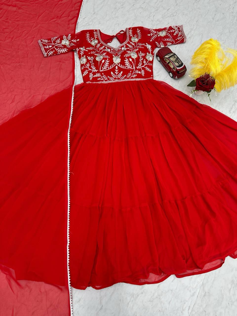 Floral Readymade Indian Festival wedding partywear Gown with Dupatta