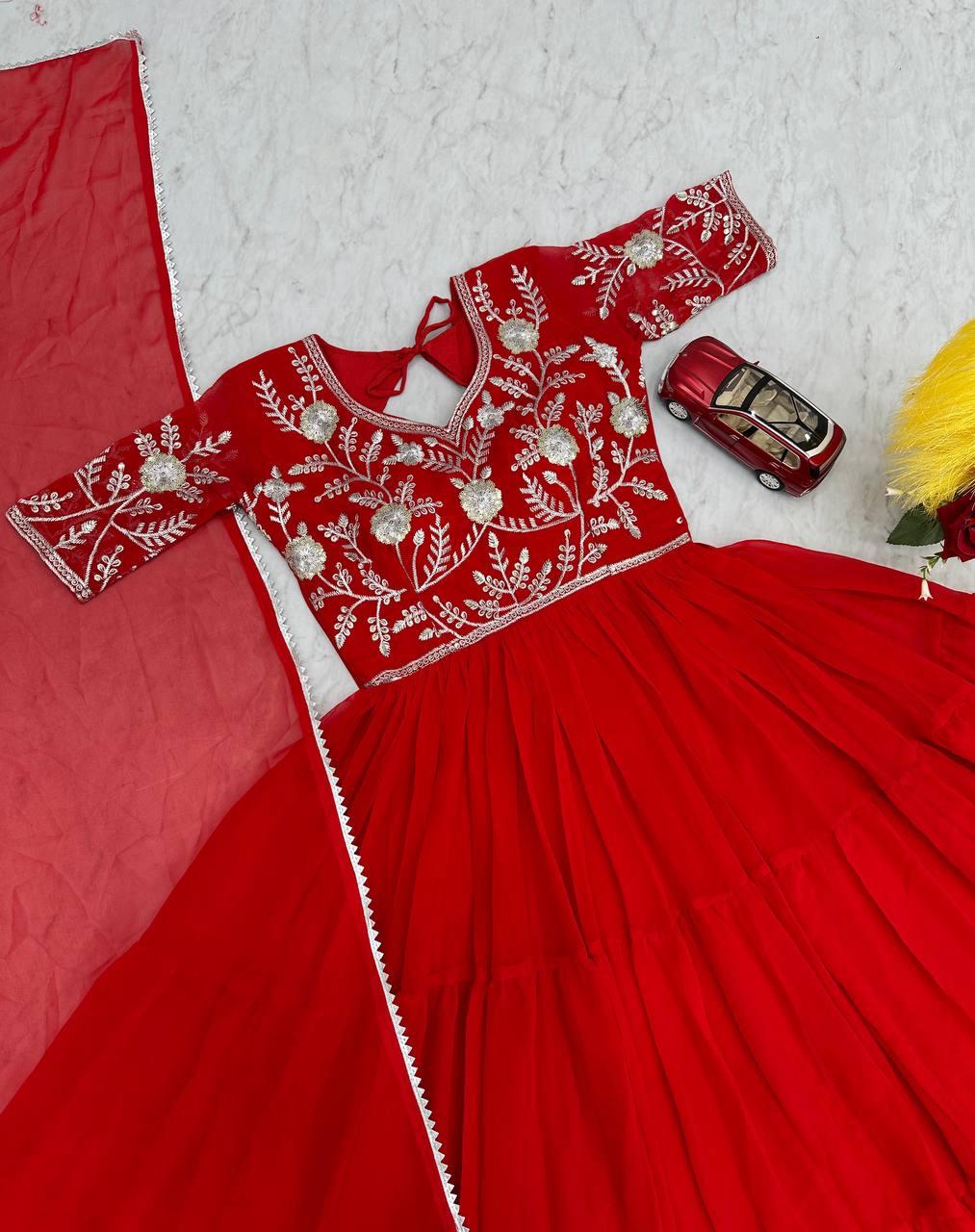 Floral Readymade Indian Festival wedding partywear Gown with Dupatta