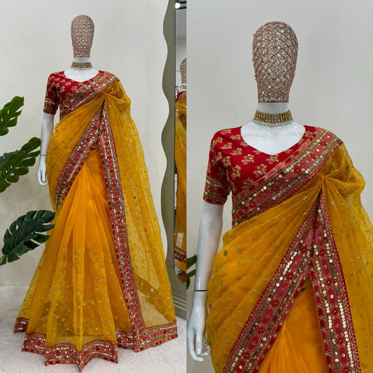 Haldi Premium Wedding Festival partywear saree with blouse