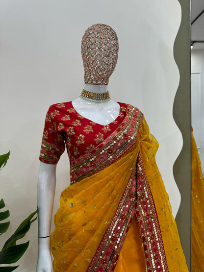Haldi Premium Wedding Festival partywear saree with blouse