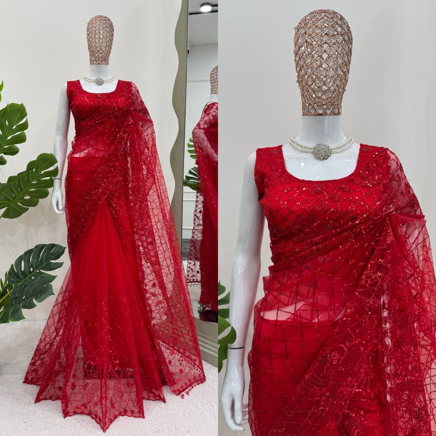 Red Wedding wear premium saree with blouse Readymade Festival partywear saree