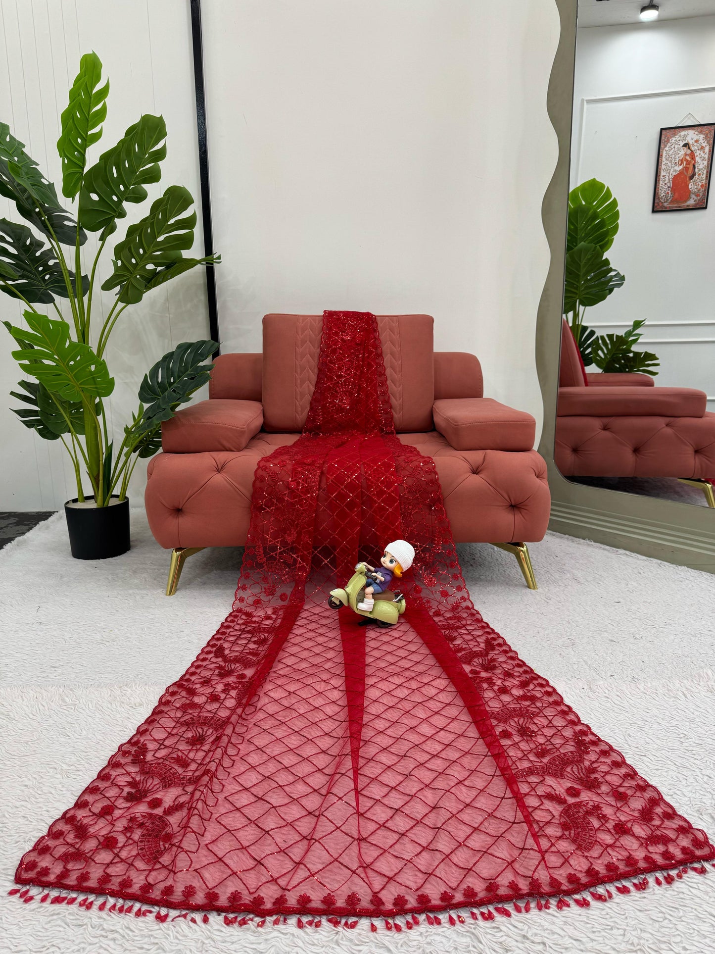 Red Wedding wear premium saree with blouse Readymade Festival partywear saree