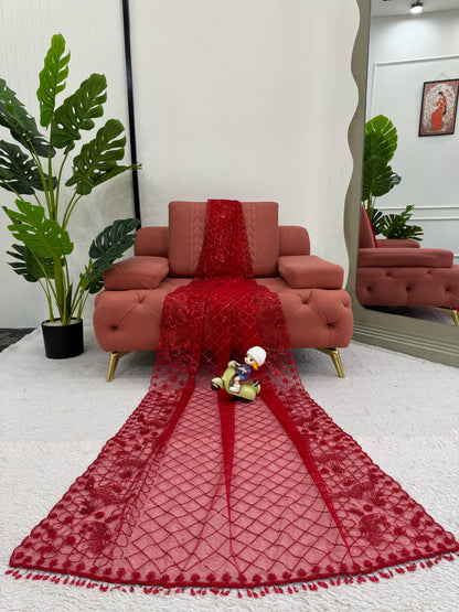 Red Wedding wear premium saree with blouse Readymade Festival partywear saree