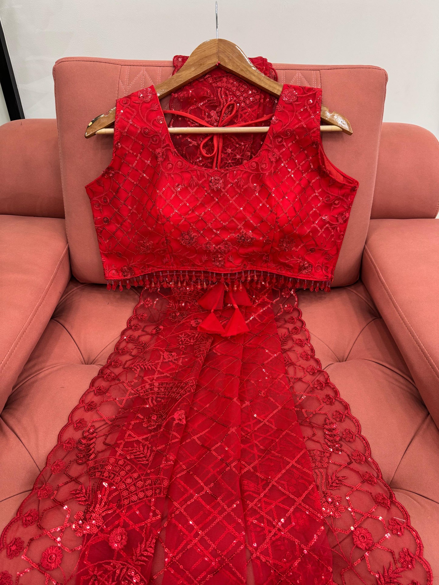 Red Wedding wear premium saree with blouse Readymade Festival partywear saree