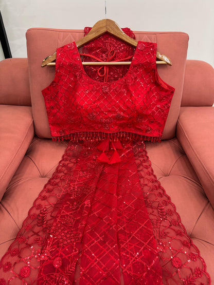 Red Wedding wear premium saree with blouse Readymade Festival partywear saree