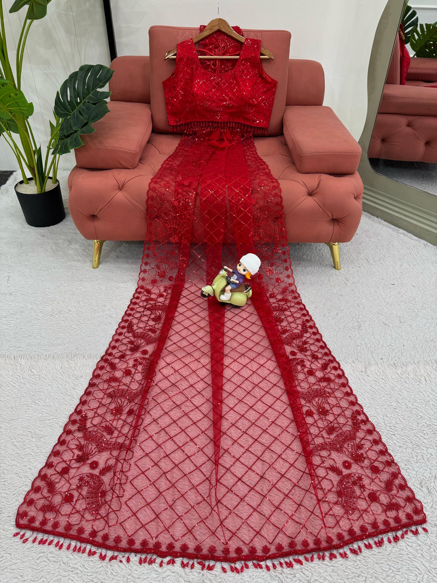 Red Wedding wear premium saree with blouse Readymade Festival partywear saree
