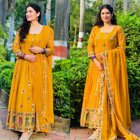 Anarkali Full Flair haldi wedding salwar kameez dress