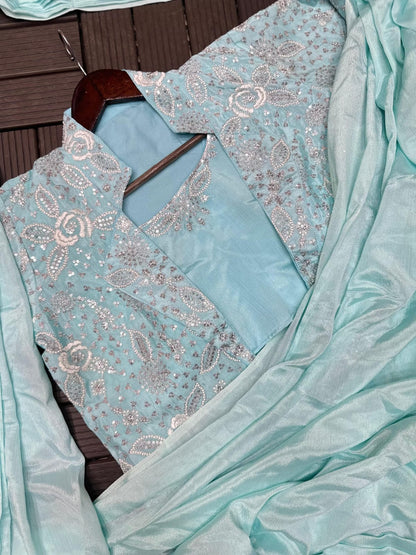 New Super Trending Embroidery Sequence work ready to wear saree with full koti