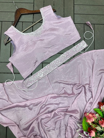 New Super Trending Embroidery Sequence work ready to wear saree with full koti