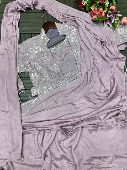 New Super Trending Embroidery Sequence work ready to wear saree with full koti