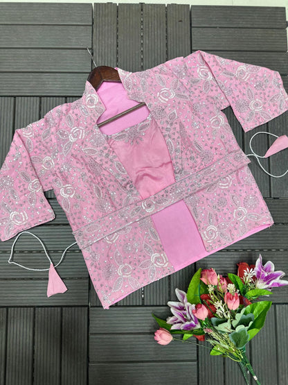 New Super Trending Embroidery Sequence work ready to wear saree with full koti