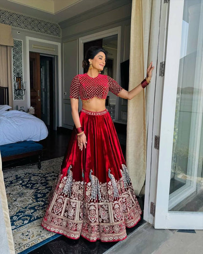 Premium heavy red wedding wear lehenga choli stitched bridal Designer lehenga