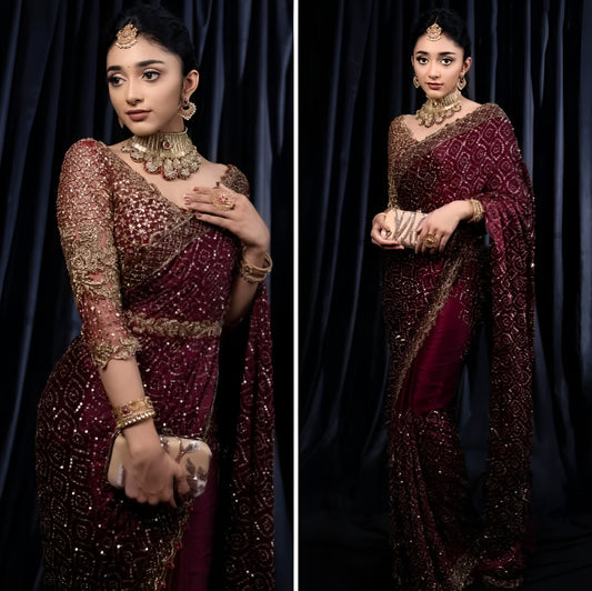 Readymade Wedding Designer Partywear sarees with stitched blouse New Ready To Wear Saree