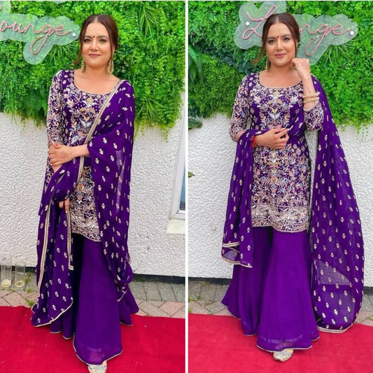 Purple wedding Palazzo Suit Readymade Stitched Salwar Kameez Indian dress