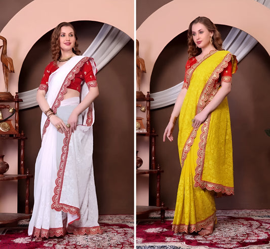 Wedding Readymade Designer Partywear sarees with stitched blouse Ready To Wear