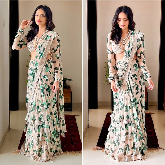 Indowestern Designer Partywear Readymade Wedding saree with blouse