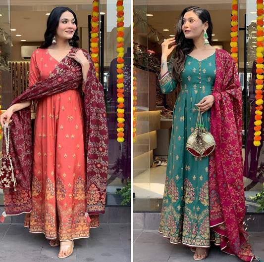 Wedding wear anarkali Full Flair gown set Readymade
